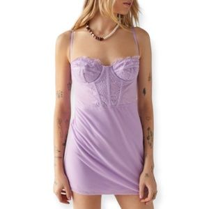New Urban Outfitters Brenna Bustier Mini Lavender Purple Lace Dress